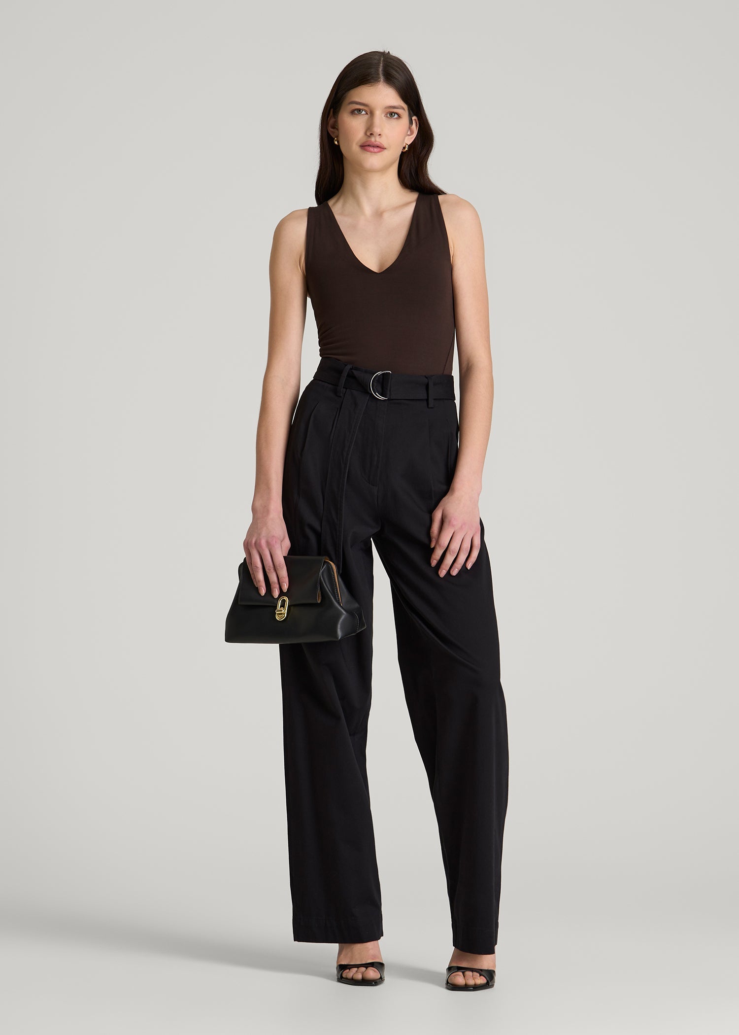 American Tall Online Shop | Cotton Blend Sleeveless V-Neck Bodysuit for Tall Women in Espresso