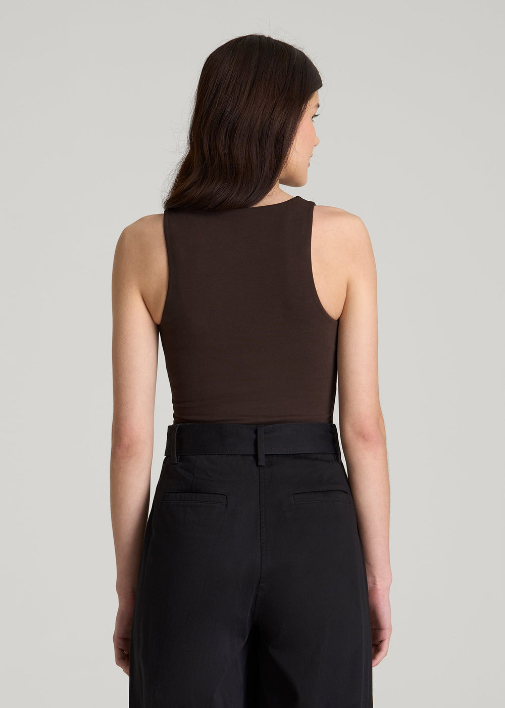 American Tall Online Shop | Cotton Blend Sleeveless V-Neck Bodysuit for Tall Women in Espresso