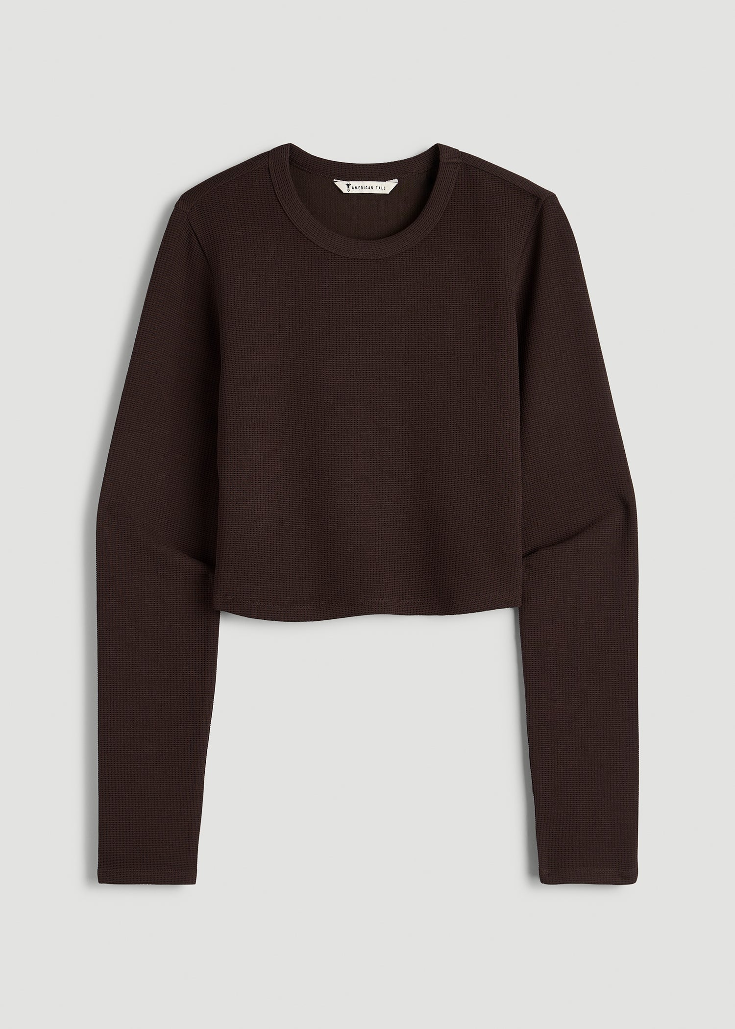 American Tall Discount | Cropped Long Sleeve Waffle Top for Tall Women in Espresso