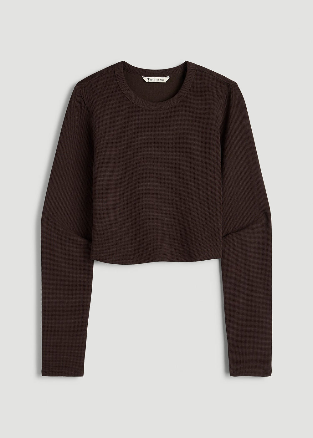 American Tall Discount | Cropped Long Sleeve Waffle Top for Tall Women in Espresso