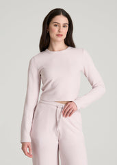 American Tall Online | Cropped Long Sleeve Waffle Top for Tall Women in Grey Lilac