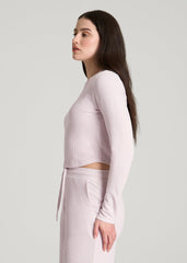 American Tall Online | Cropped Long Sleeve Waffle Top for Tall Women in Grey Lilac