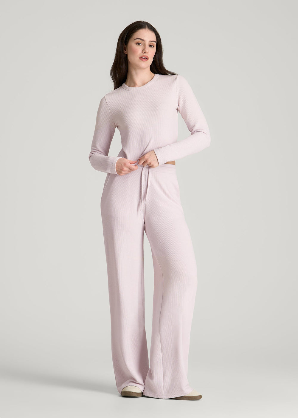 American Tall Online | Cropped Long Sleeve Waffle Top for Tall Women in Grey Lilac