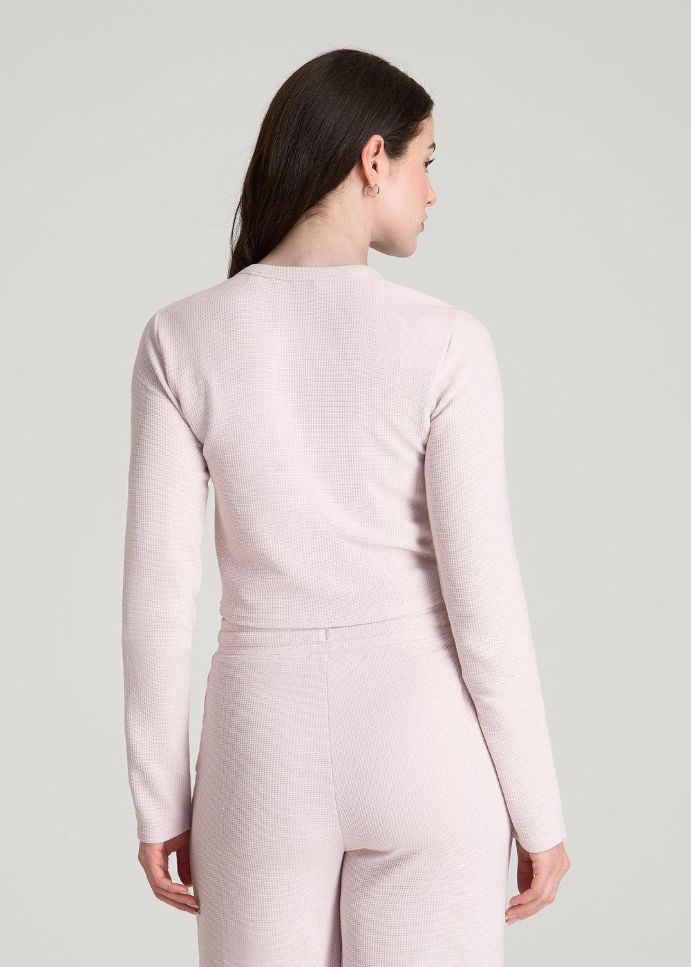 American Tall Online | Cropped Long Sleeve Waffle Top for Tall Women in Grey Lilac