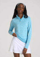 American Tall Sale | Long Sleeve Quarter-Zip Pullover for Tall Women in Spring Blue Mix