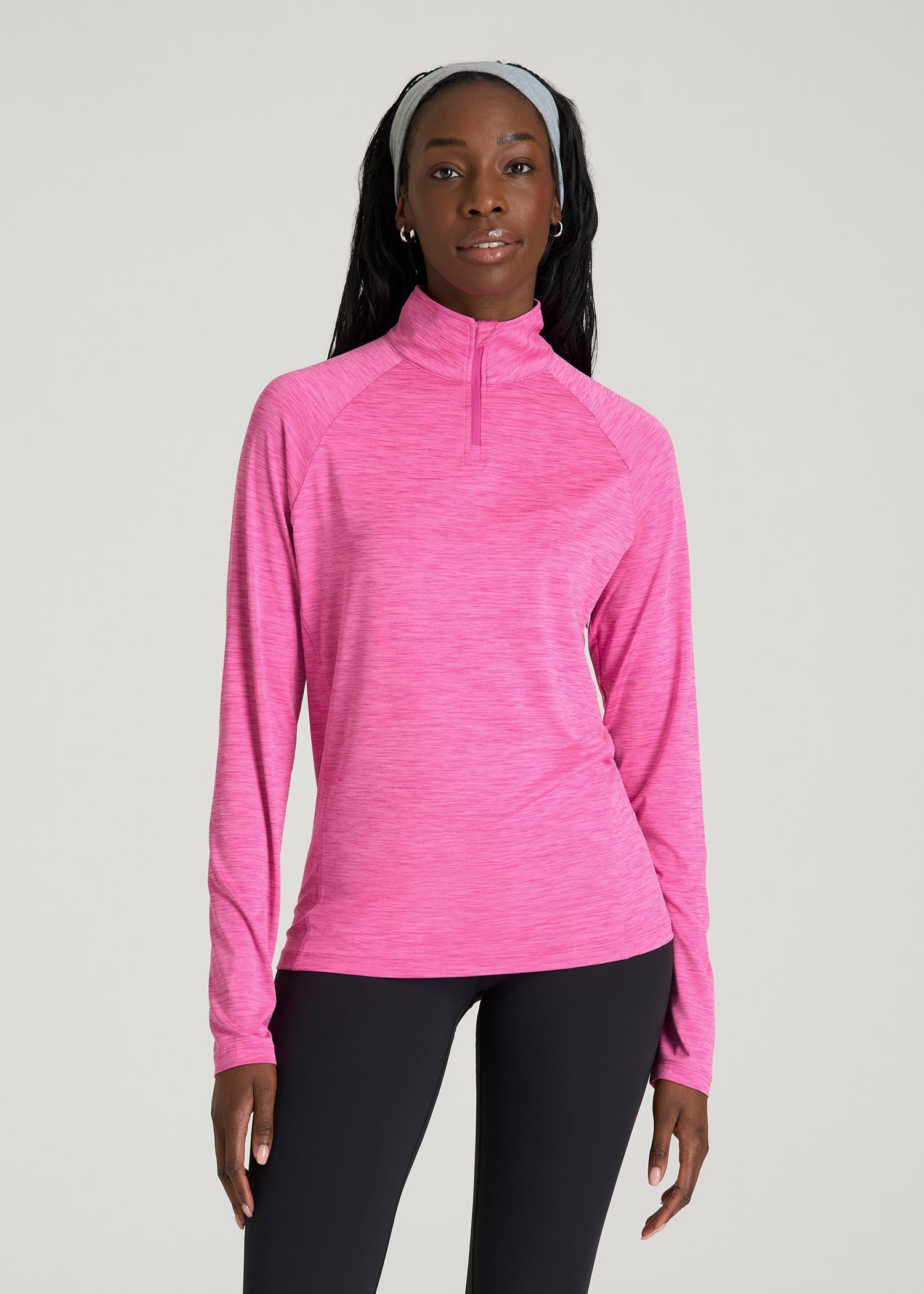 American Tall Outlet | Long Sleeve Quarter-Zip Pullover for Tall Women in Magenta Mix