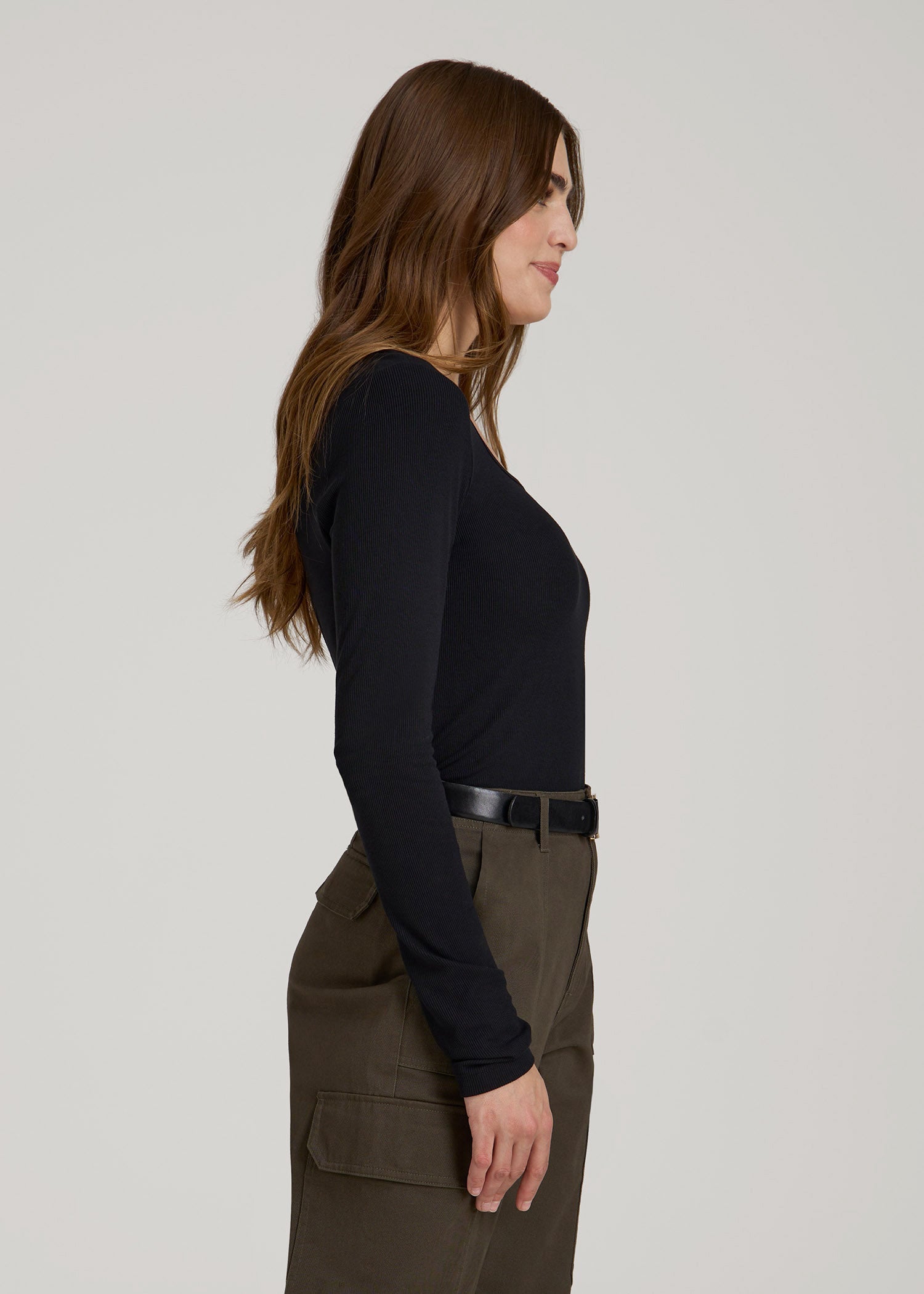 American Tall For Sale | Long Sleeve Ribbed Square Neck Top for Tall Women in Black