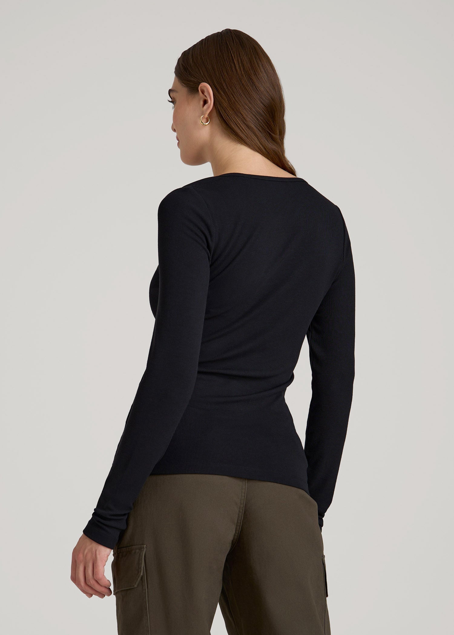 American Tall For Sale | Long Sleeve Ribbed Square Neck Top for Tall Women in Black