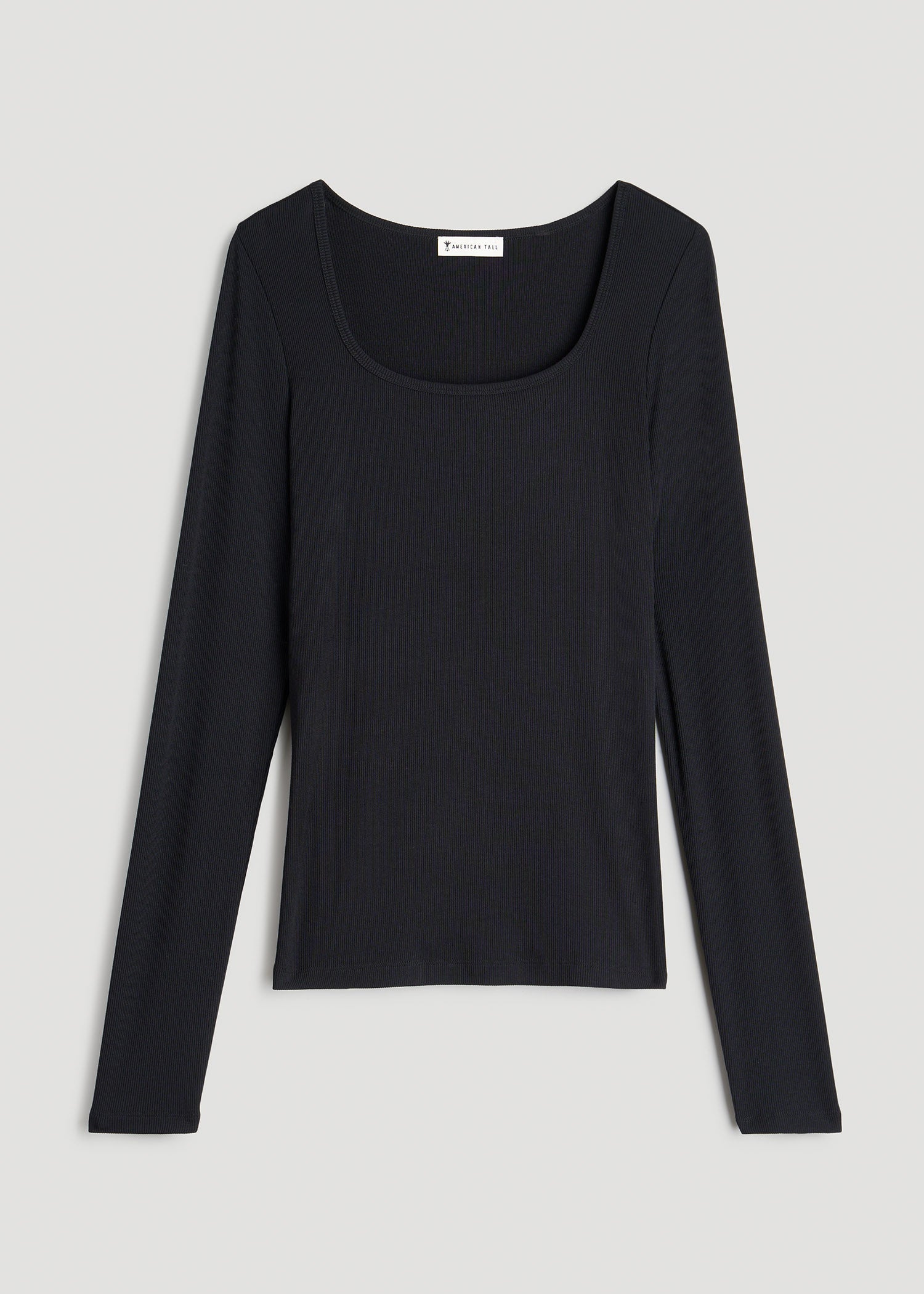 American Tall For Sale | Long Sleeve Ribbed Square Neck Top for Tall Women in Black