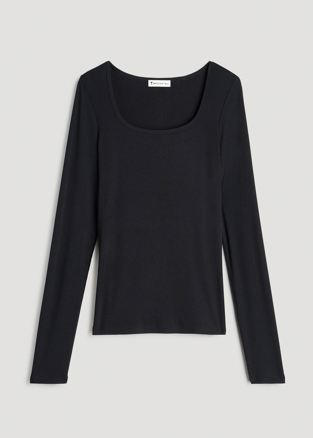 American Tall For Sale | Long Sleeve Ribbed Square Neck Top for Tall Women in Black