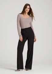 American Tall Online Shop | Long Sleeve Ribbed Square Neck Top for Tall Women in Truly Taupe