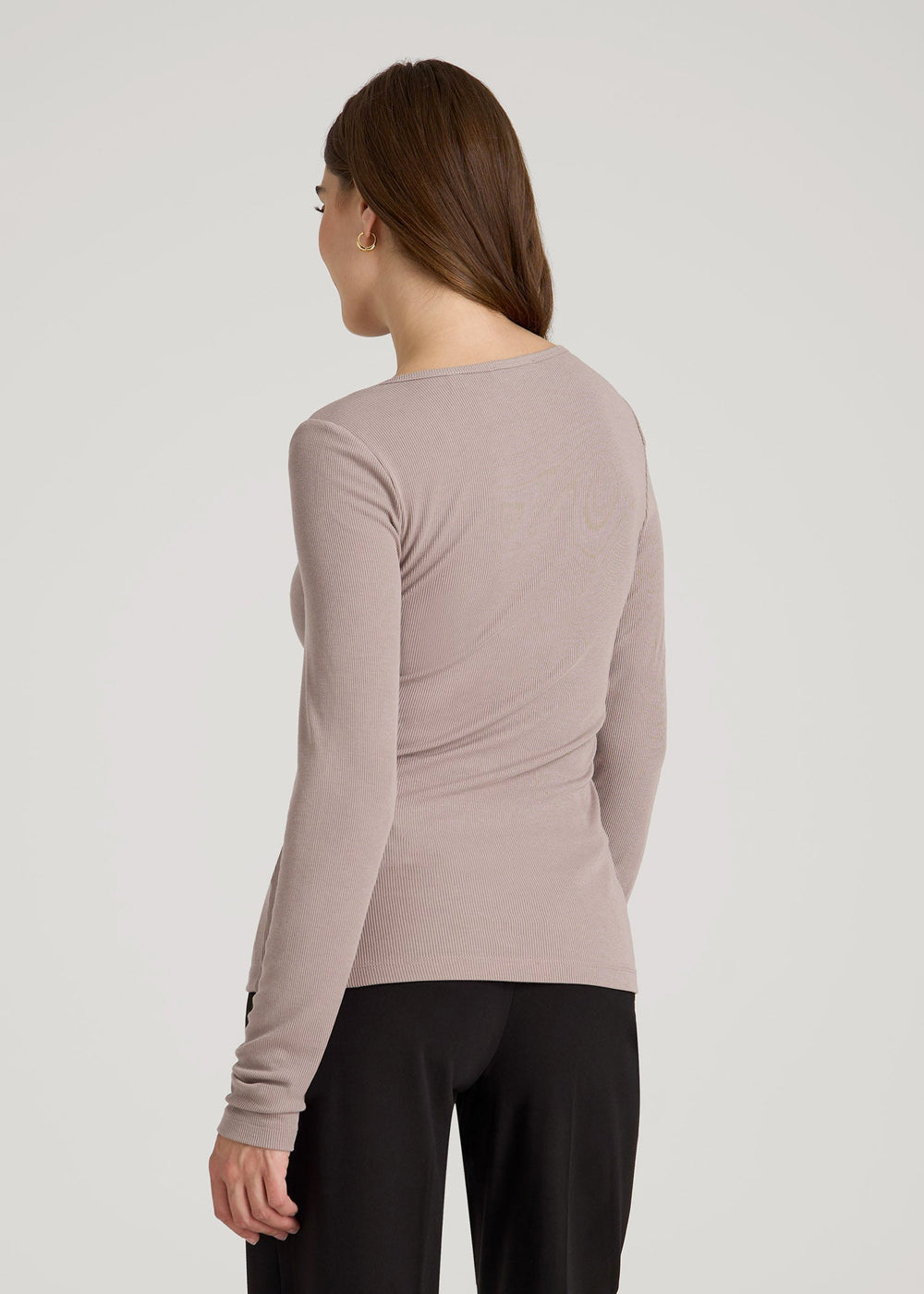 American Tall Online Shop | Long Sleeve Ribbed Square Neck Top for Tall Women in Truly Taupe
