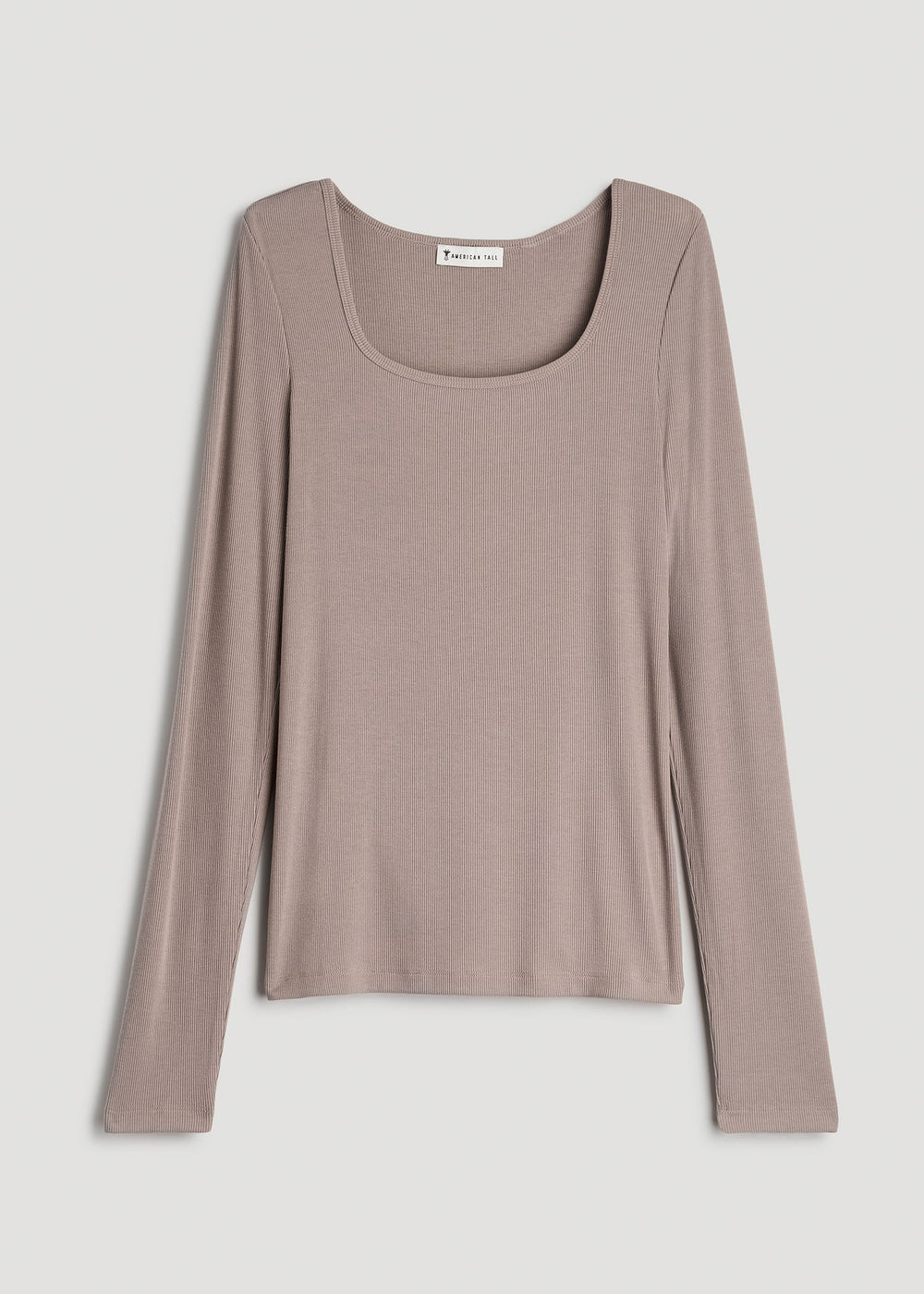 American Tall Online Shop | Long Sleeve Ribbed Square Neck Top for Tall Women in Truly Taupe