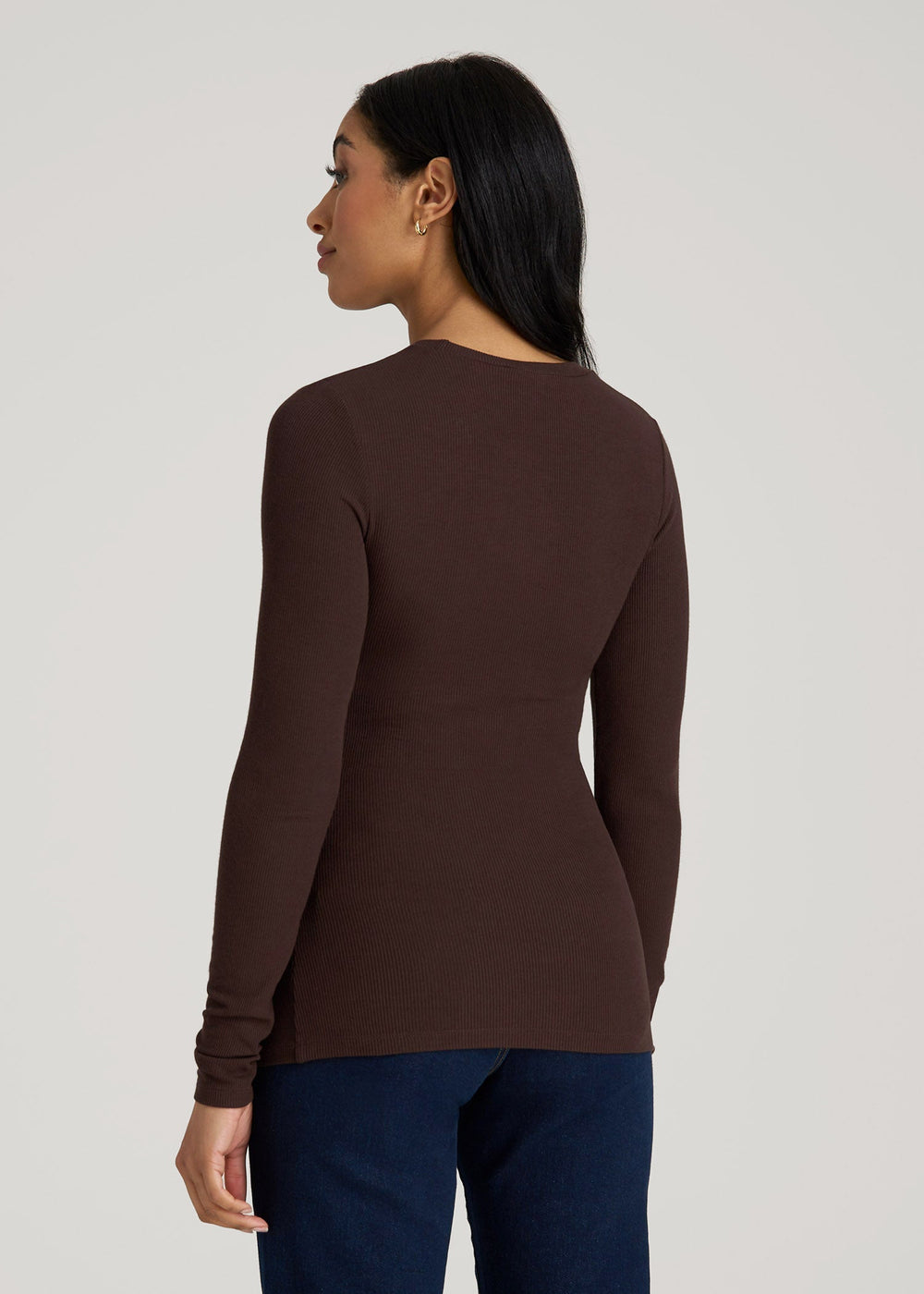 American Tall Online | FITTED Ribbed Long Sleeve Tee for Tall Women in Espresso
