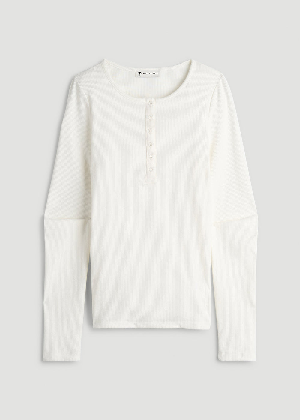 American Tall Sale | Long Sleeve Ribbed Crewneck Henley Shirt for Tall Women in Cream