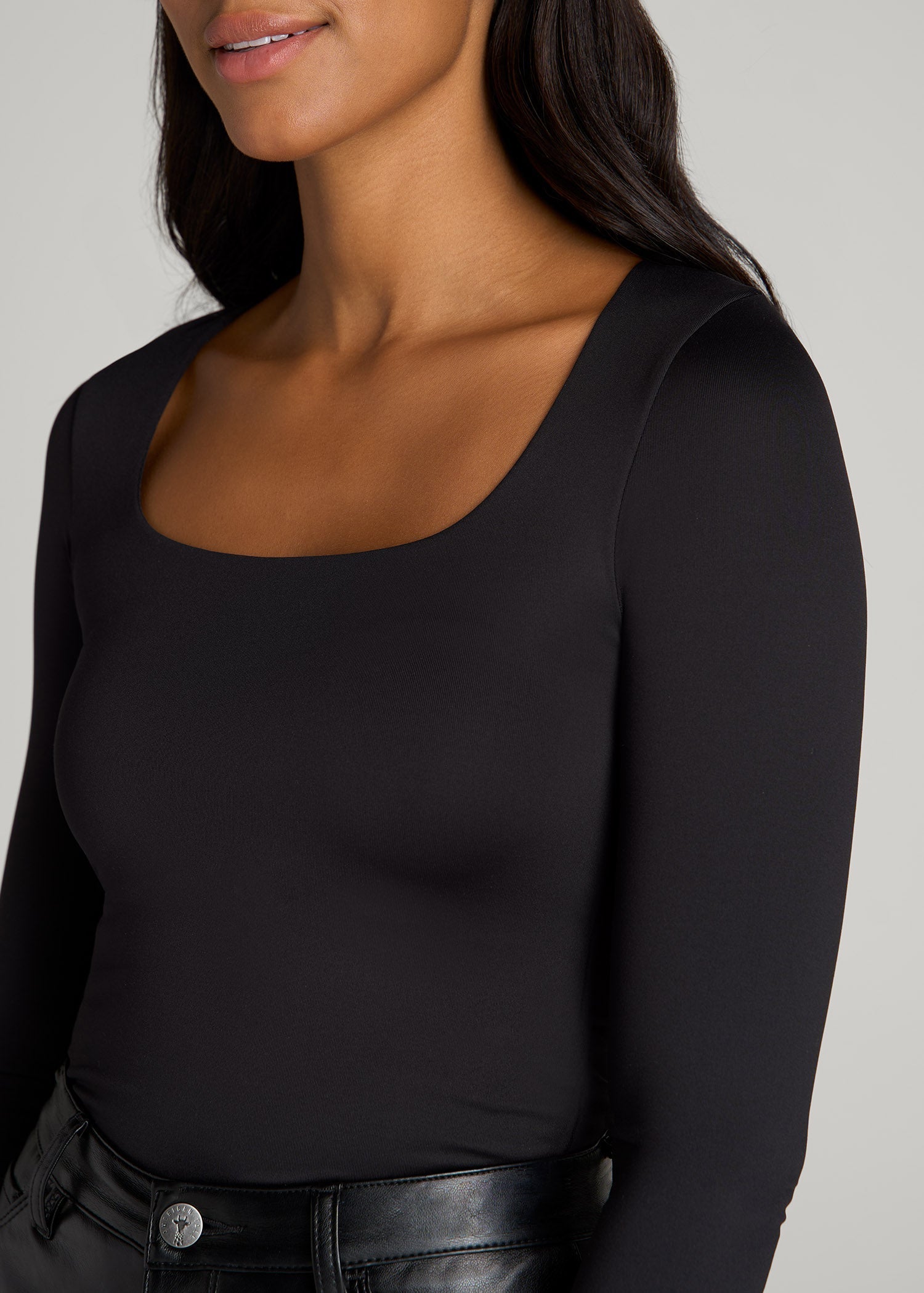 American Tall Outlet | Long Sleeve Square Neck Bodysuit for Tall Women in Black