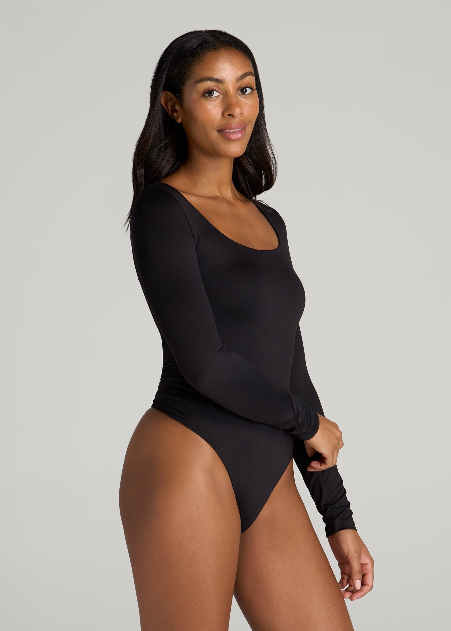 American Tall Outlet | Long Sleeve Square Neck Bodysuit for Tall Women in Black