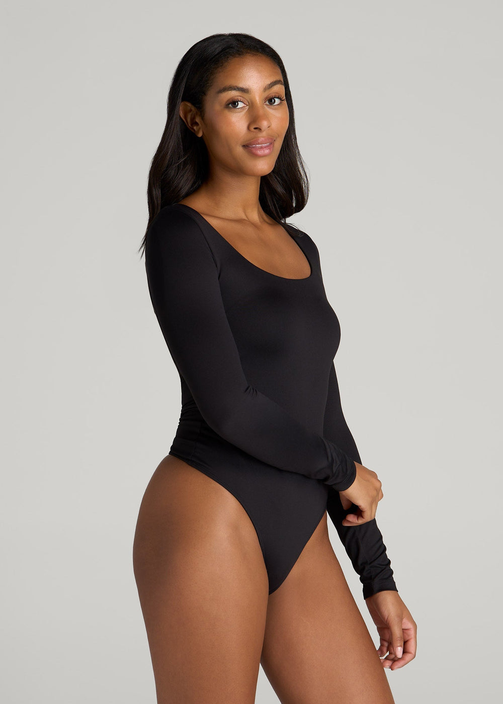 American Tall Outlet | Long Sleeve Square Neck Bodysuit for Tall Women in Black