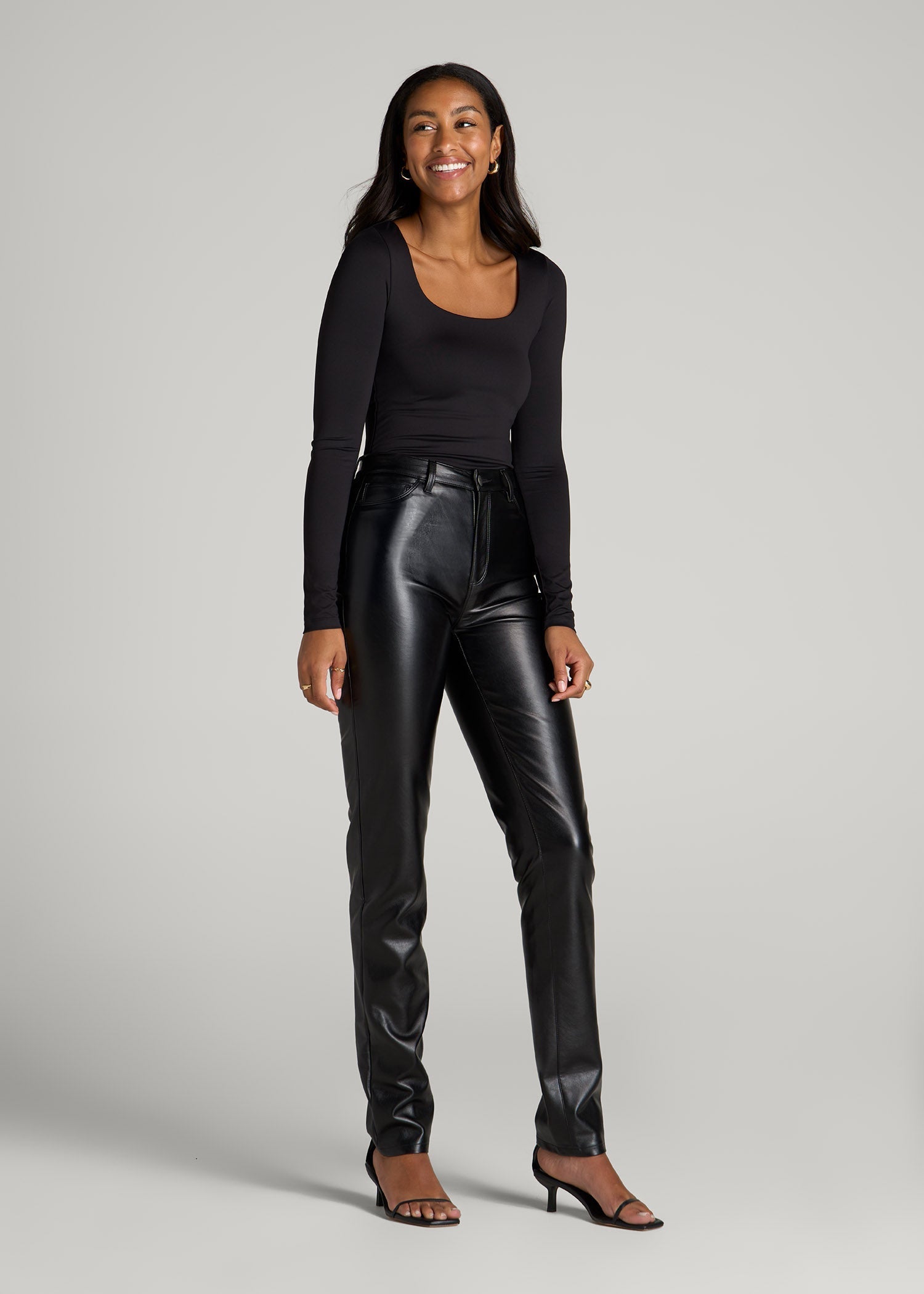 American Tall Outlet | Long Sleeve Square Neck Bodysuit for Tall Women in Black
