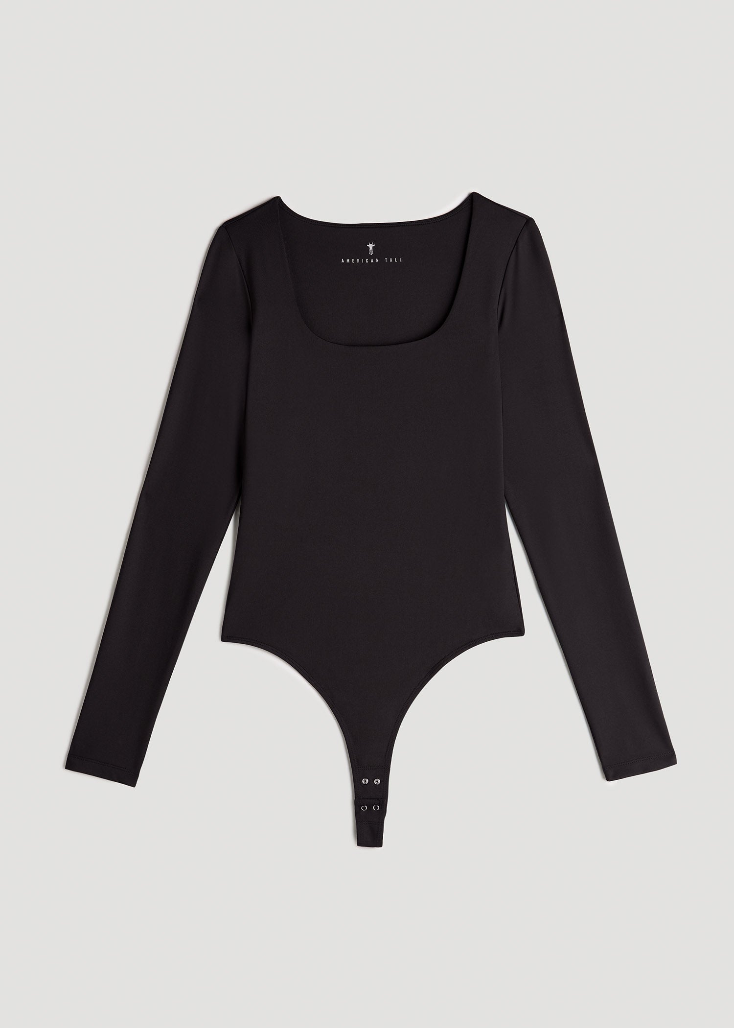 American Tall Outlet | Long Sleeve Square Neck Bodysuit for Tall Women in Black
