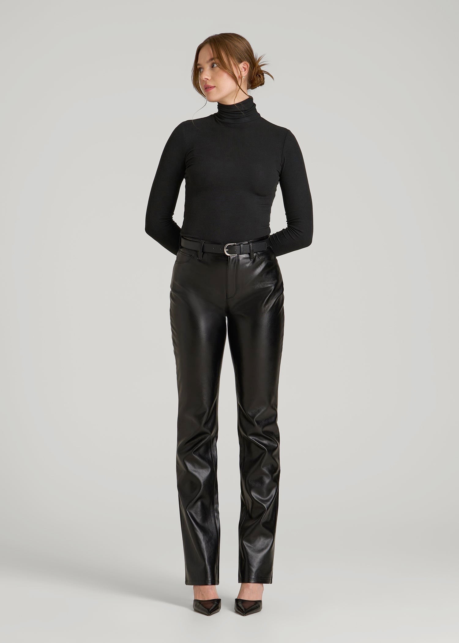 American Tall For Sale | Fitted Long Sleeve Ribbed Turtleneck Tee for Tall Women in Black