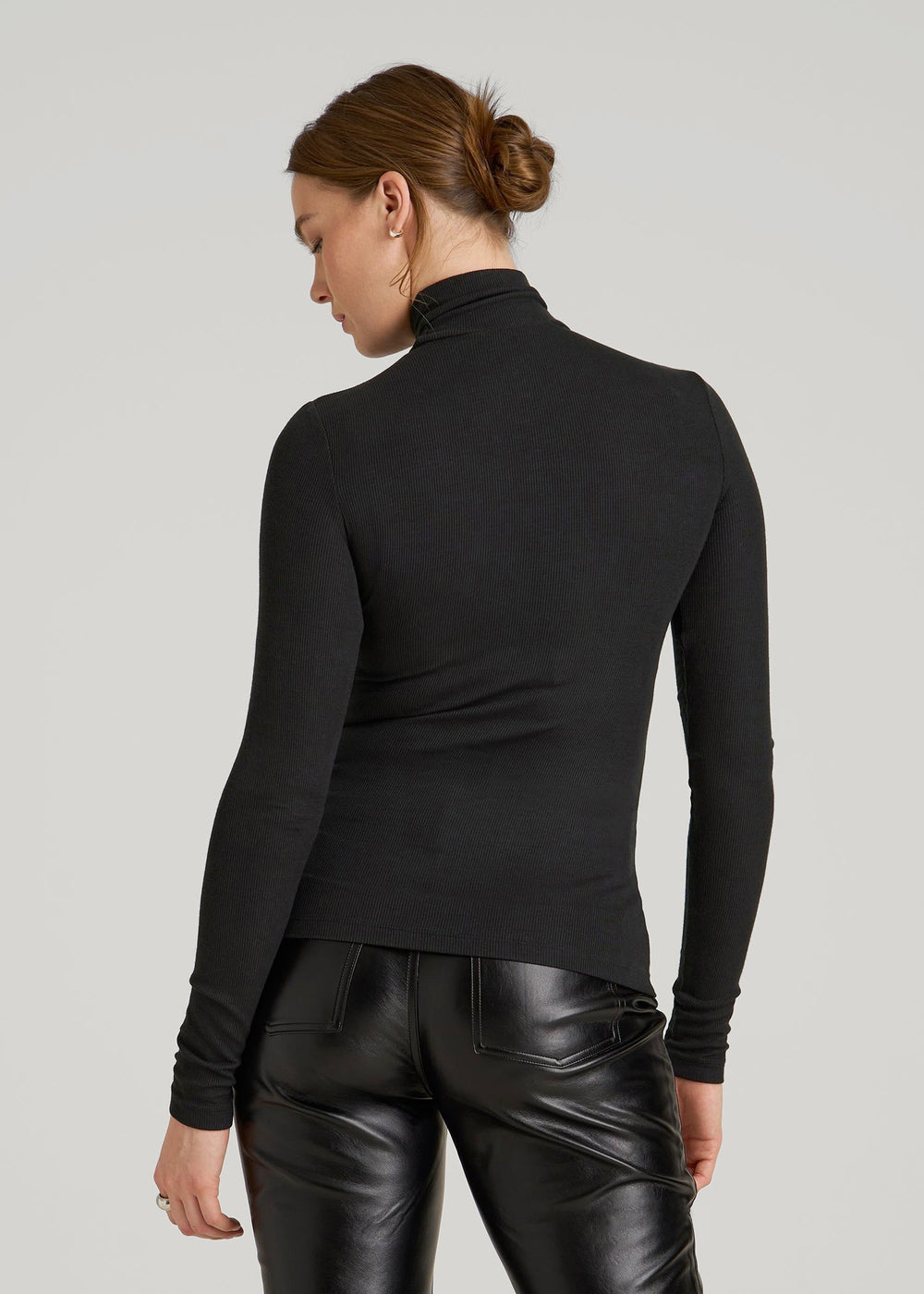 American Tall For Sale | Fitted Long Sleeve Ribbed Turtleneck Tee for Tall Women in Black