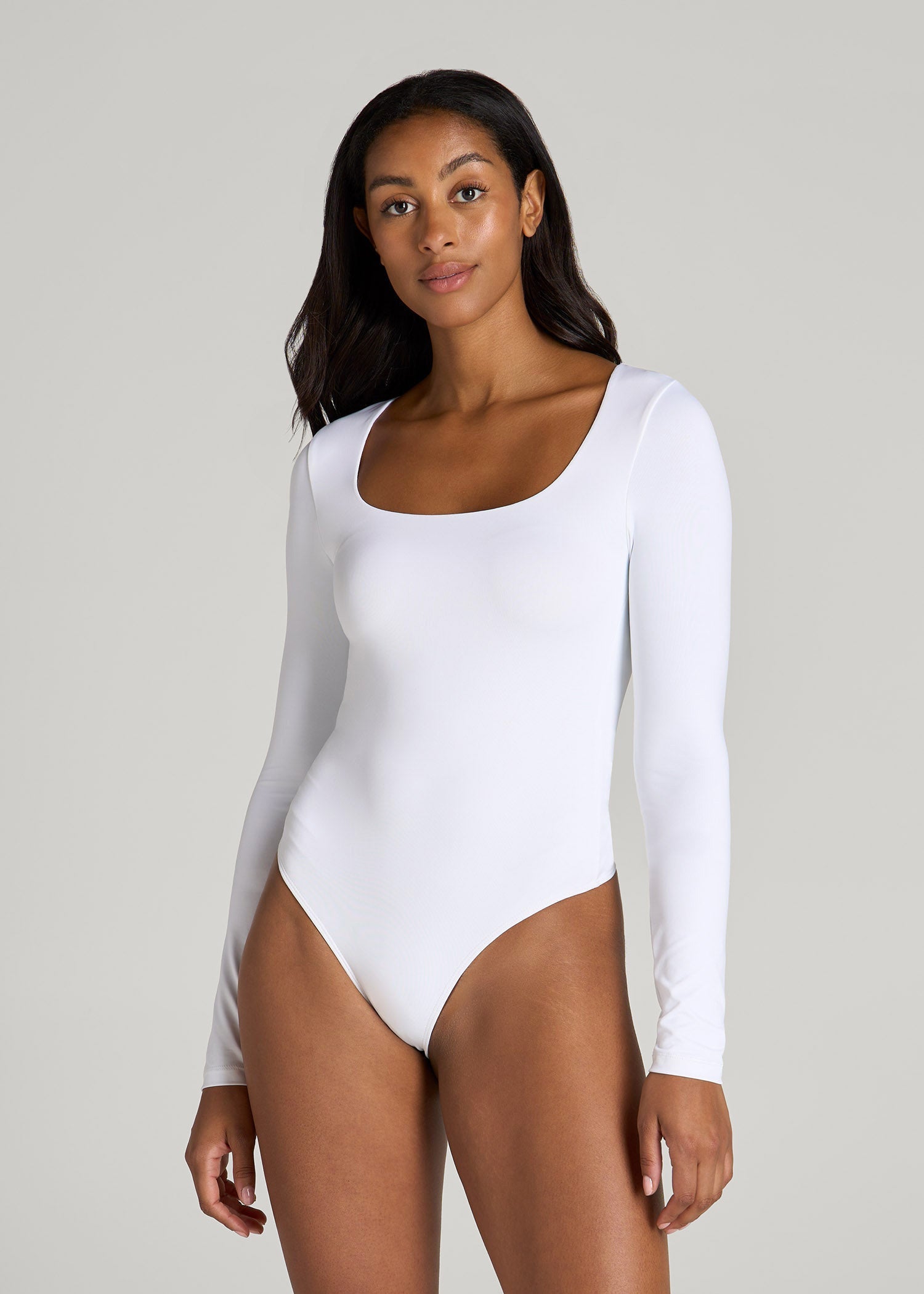 American Tall Online Shop | Long Sleeve Square Neck Bodysuit for Tall Women in Bright White
