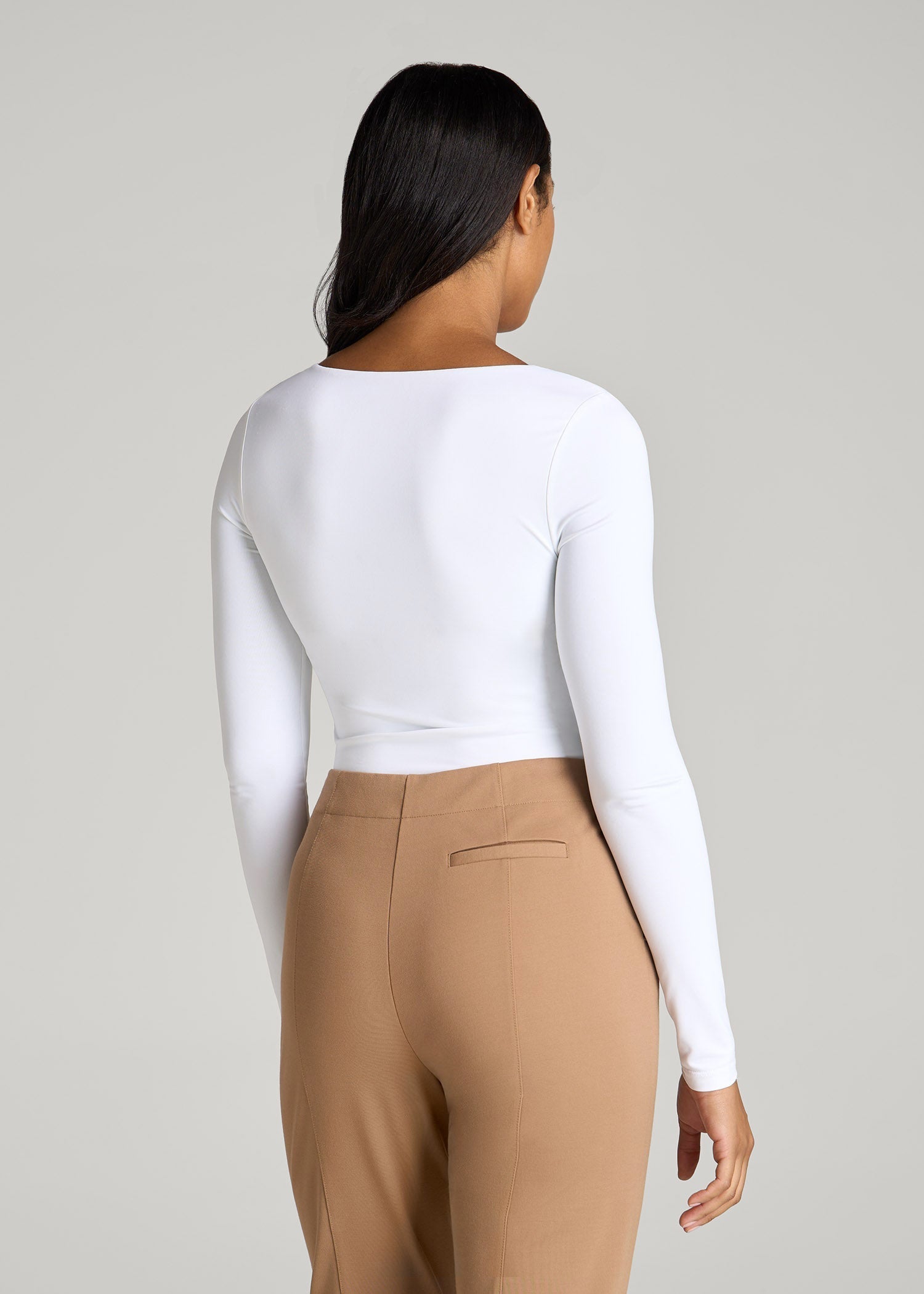 American Tall Online Shop | Long Sleeve Square Neck Bodysuit for Tall Women in Bright White