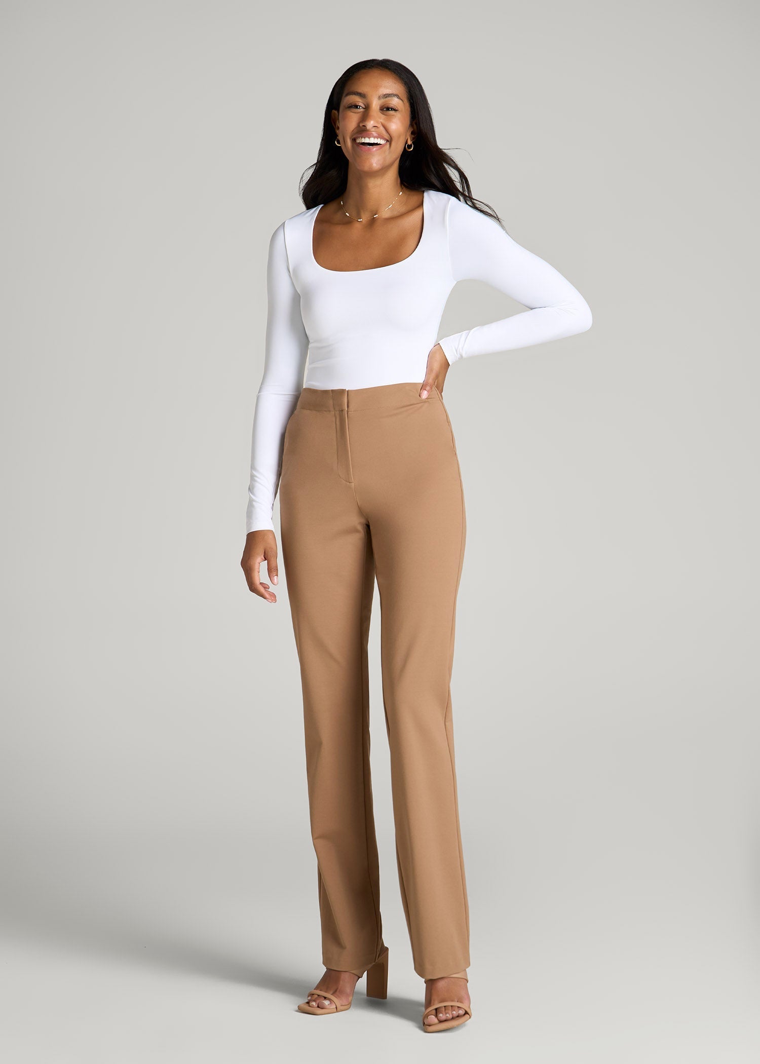 American Tall Online Shop | Long Sleeve Square Neck Bodysuit for Tall Women in Bright White