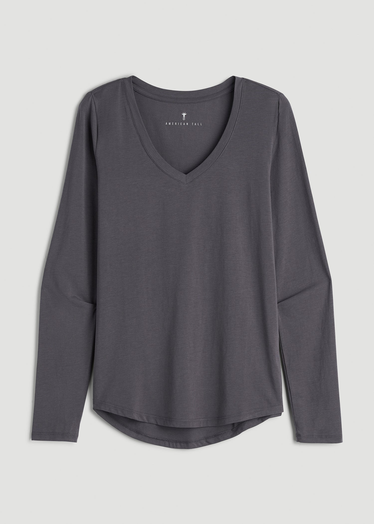 American Tall Discount | Long Sleeve Scoop V-Neck Tee Shirt for Tall Women in Charcoal