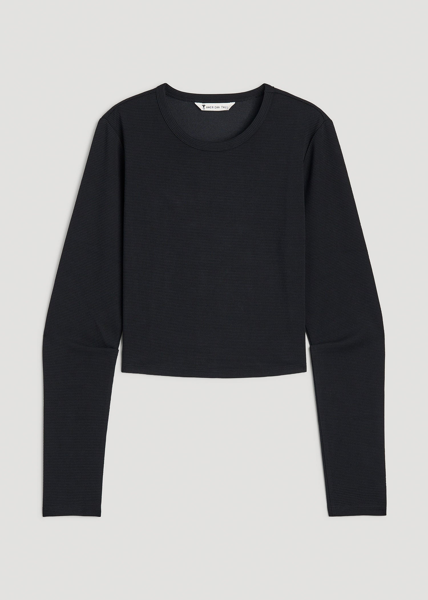 American Tall Sale | Cropped Long Sleeve Waffle Shirt for Tall Women in Black
