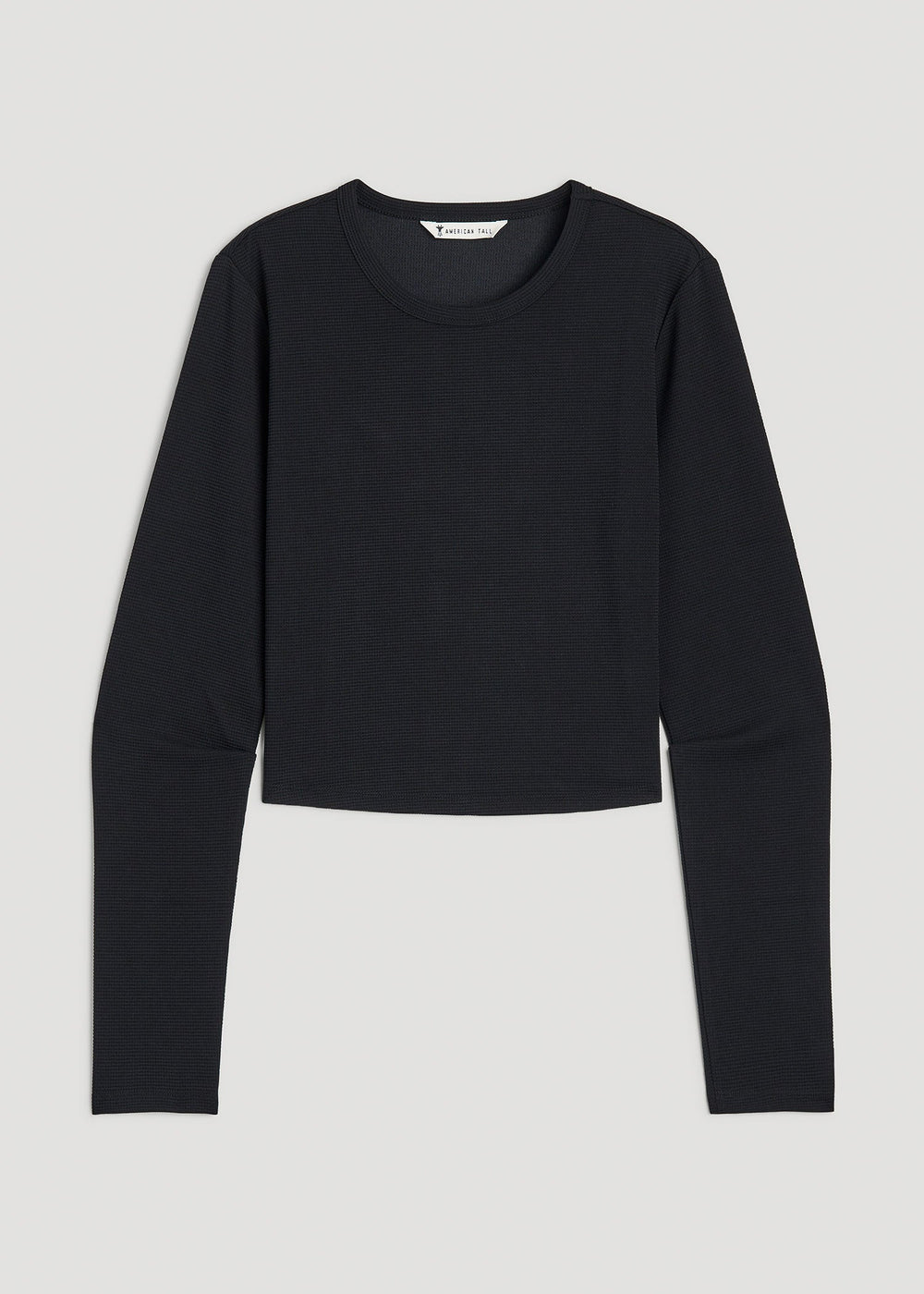 American Tall Sale | Cropped Long Sleeve Waffle Shirt for Tall Women in Black
