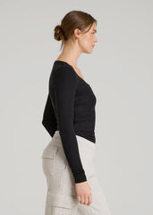 American Tall Outlet | Fitted Ribbed Long Sleeve Henley for Tall Women in Black