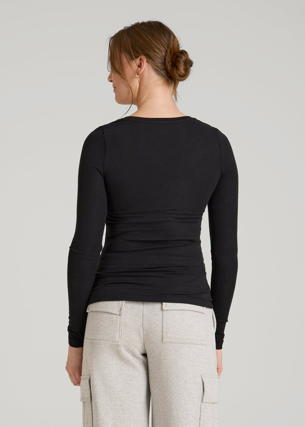 American Tall Outlet | Fitted Ribbed Long Sleeve Henley for Tall Women in Black