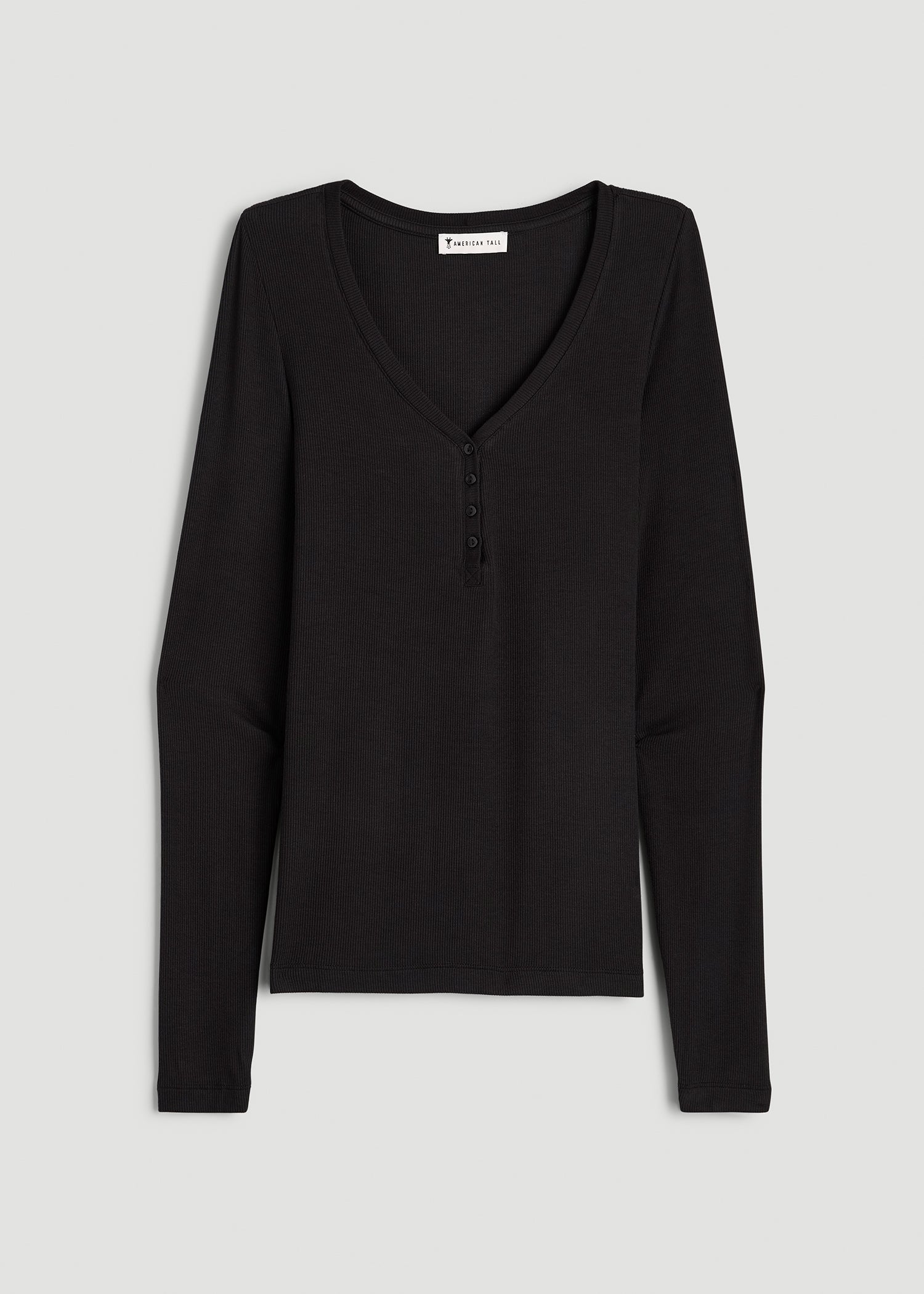 American Tall Outlet | Fitted Ribbed Long Sleeve Henley for Tall Women in Black