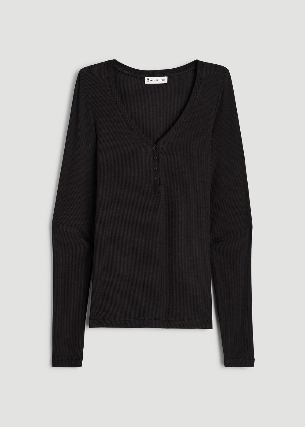 American Tall Outlet | Fitted Ribbed Long Sleeve Henley for Tall Women in Black