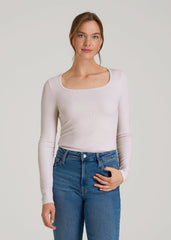 American Tall For Sale | Long Sleeve Ribbed Square Neck Top for Tall Women in Grey Lilac