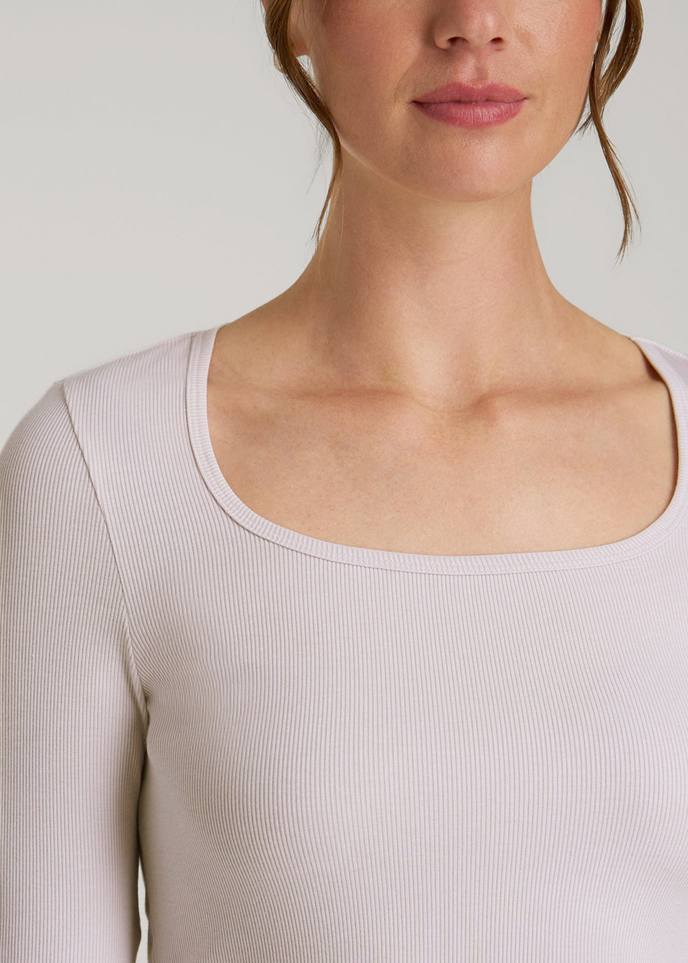 American Tall For Sale | Long Sleeve Ribbed Square Neck Top for Tall Women in Grey Lilac