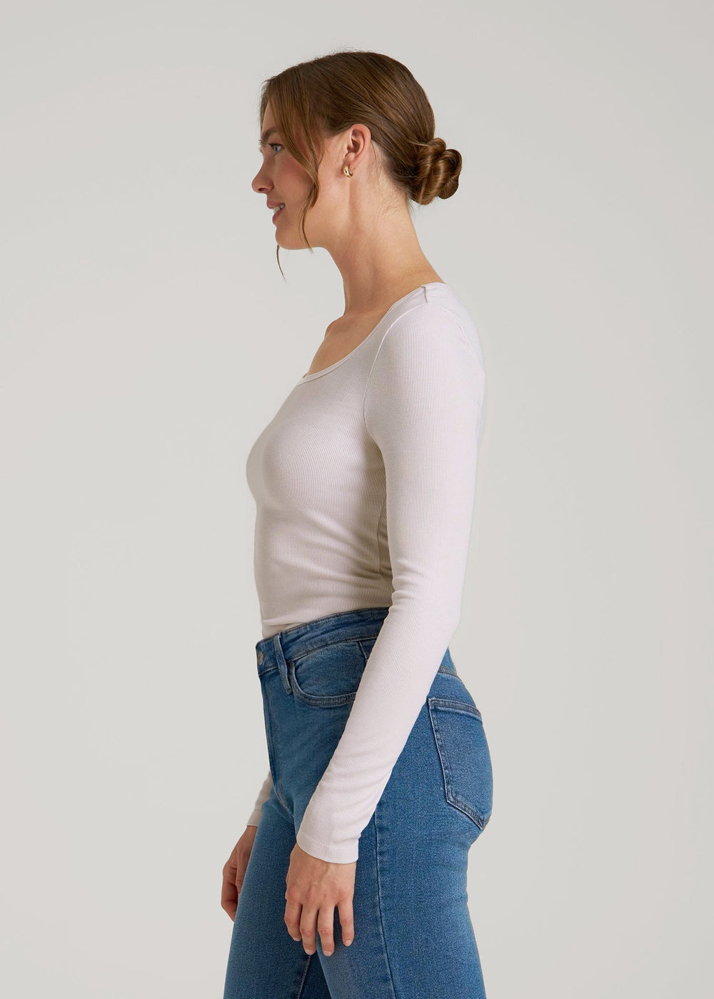 American Tall For Sale | Long Sleeve Ribbed Square Neck Top for Tall Women in Grey Lilac