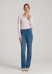 American Tall For Sale | Long Sleeve Ribbed Square Neck Top for Tall Women in Grey Lilac