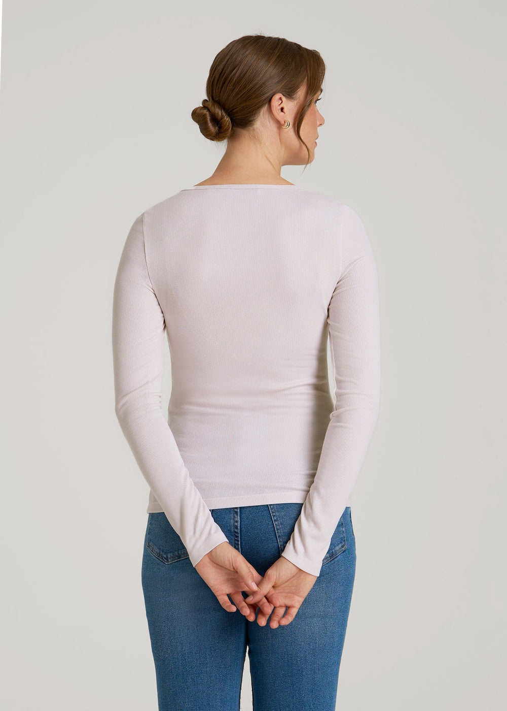 American Tall For Sale | Long Sleeve Ribbed Square Neck Top for Tall Women in Grey Lilac
