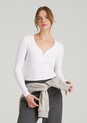 American Tall Online Shop | Fitted Ribbed Long Sleeve Henley for Tall Women in White