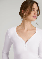 American Tall Online Shop | Fitted Ribbed Long Sleeve Henley for Tall Women in White