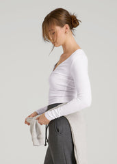 American Tall Online Shop | Fitted Ribbed Long Sleeve Henley for Tall Women in White