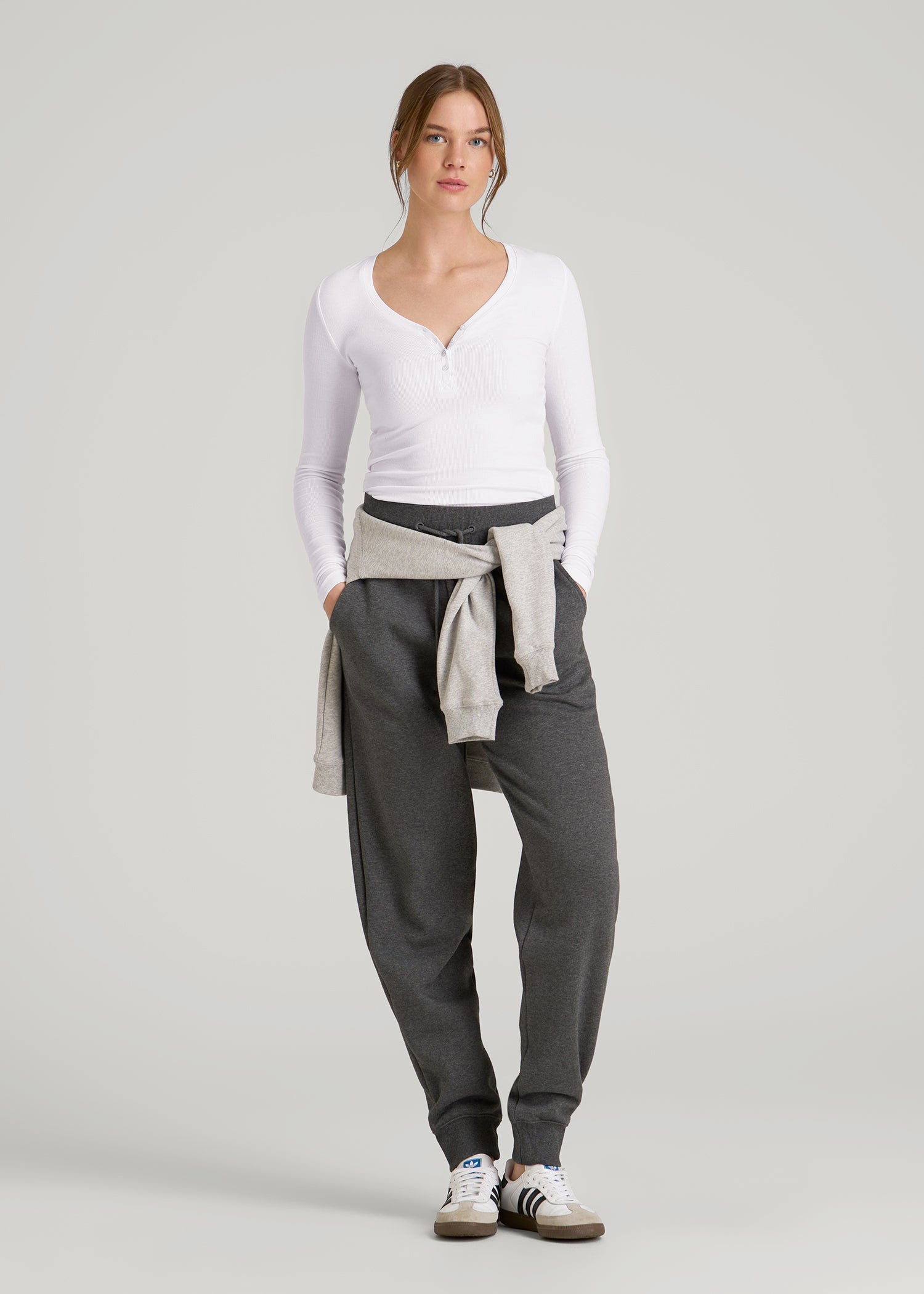 American Tall Online Shop | Fitted Ribbed Long Sleeve Henley for Tall Women in White