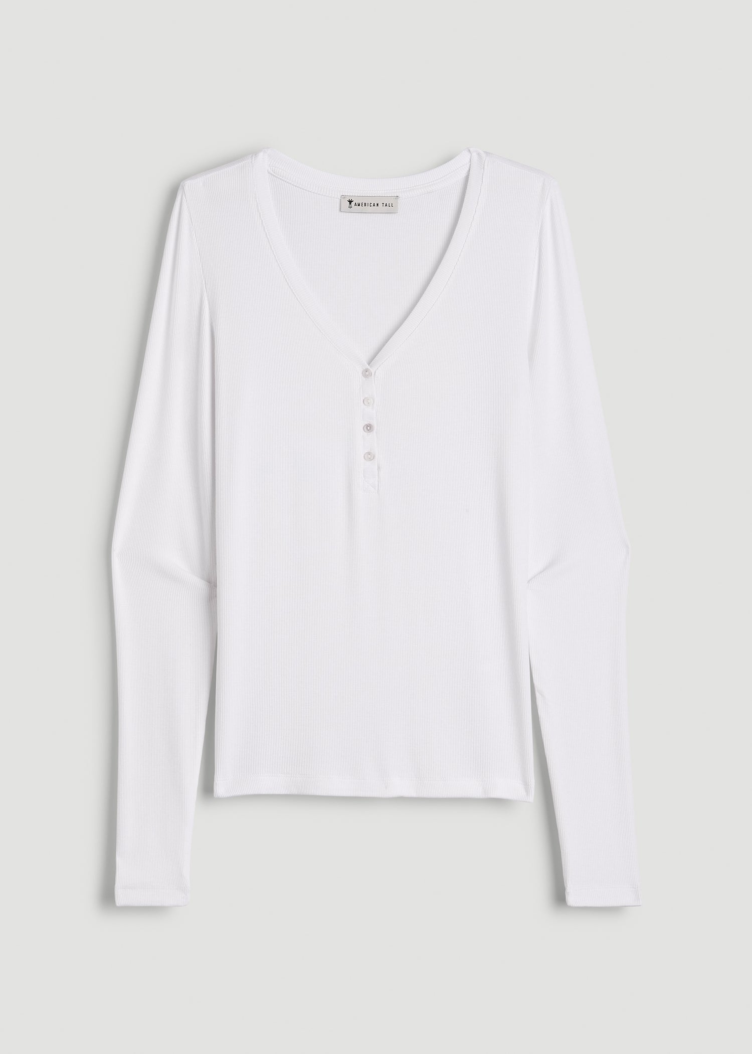 American Tall Online Shop | Fitted Ribbed Long Sleeve Henley for Tall Women in White