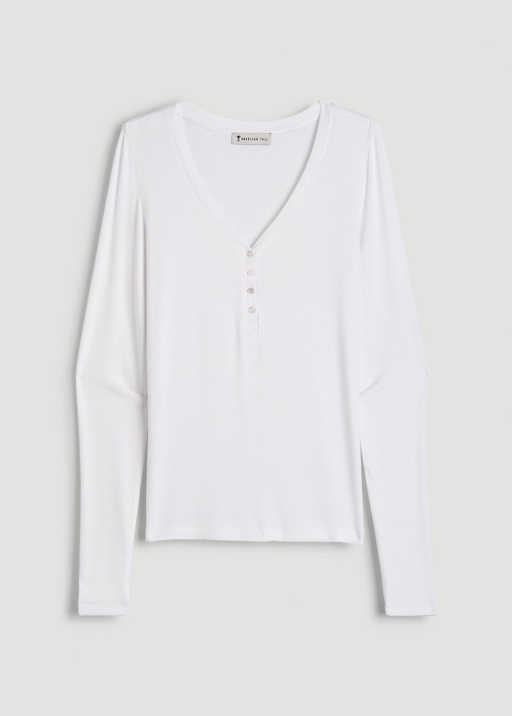 American Tall Online Shop | Fitted Ribbed Long Sleeve Henley for Tall Women in White