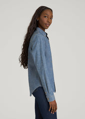 American Tall Sale | Stretch Chambray Shirt for Tall Women in Mid Blue Chambray
