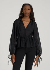 American Tall Outlet | Peasant Chiffon Blouse for Tall Women in Black