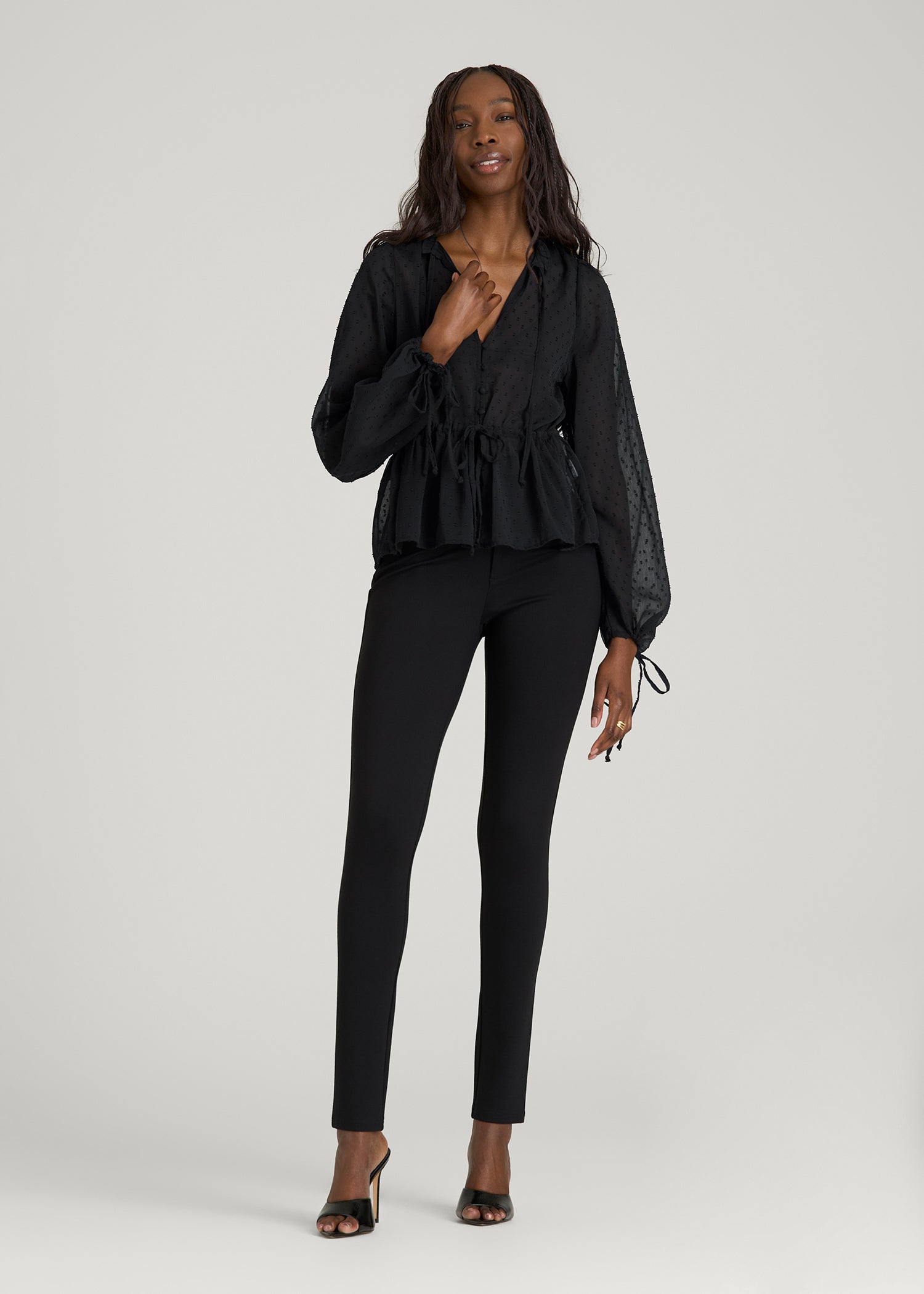 American Tall Outlet | Peasant Chiffon Blouse for Tall Women in Black